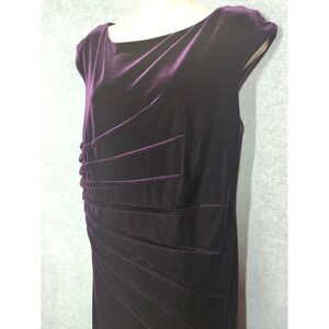 New DAVID MEISTER Velvet Cocktail Dress 12 Midi Purple Ruched Feminine Elegance